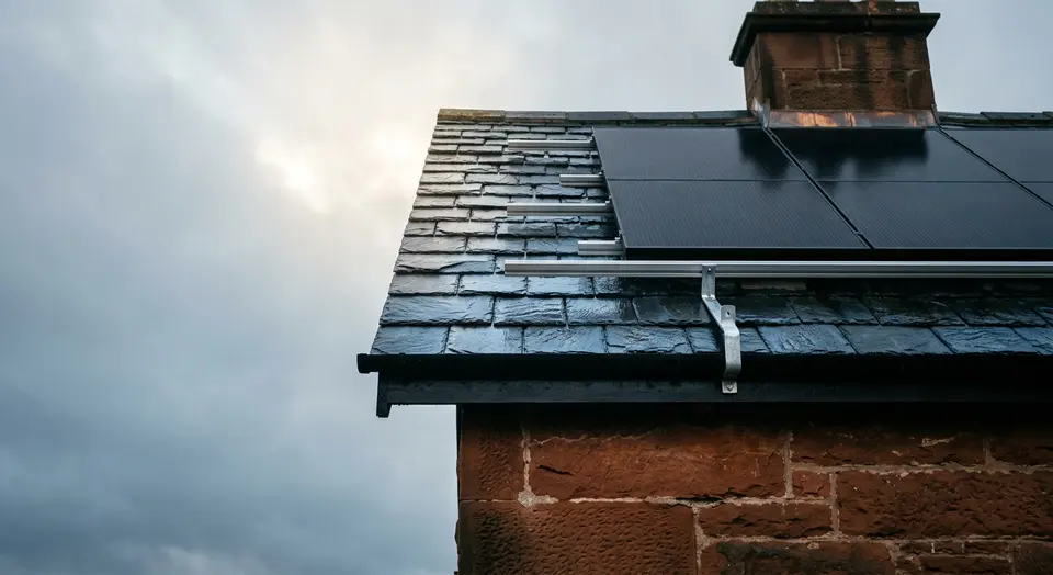 Solar panels on a commercial building roof in Renfrewshire